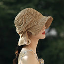 Parent-child 100%Raffia Bow Sun Hat Wide Brim Floppy Summer Hats For Women Beach Panama Straw Dome Bucket Hat Femme Shade Hat
