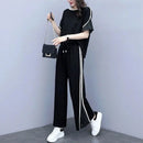 Women's Chiffon Sport Suit 2022 Summer New Fashion Polka Dot Wide Leg Pants Crop Top Two Piece Set For Women Plus Size Clothing