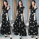 Women's Chiffon Sport Suit 2022 Summer New Fashion Polka Dot Wide Leg Pants Crop Top Two Piece Set For Women Plus Size Clothing