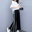 Women's Chiffon Sport Suit 2022 Summer New Fashion Polka Dot Wide Leg Pants Crop Top Two Piece Set For Women Plus Size Clothing